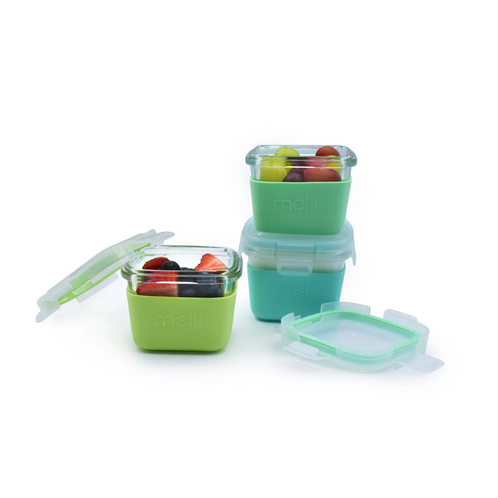 Melii - Glass Containers σε θήκες σιλικόνης (160ml set of 3) - mint,blue,lime