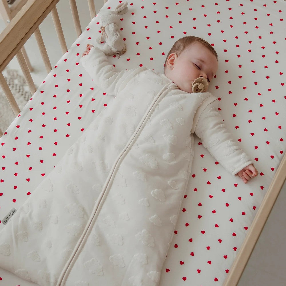 Meyco Σεντόνι με Λάστιχο Jersey Sweet Heart White/Red 70x140/150cm