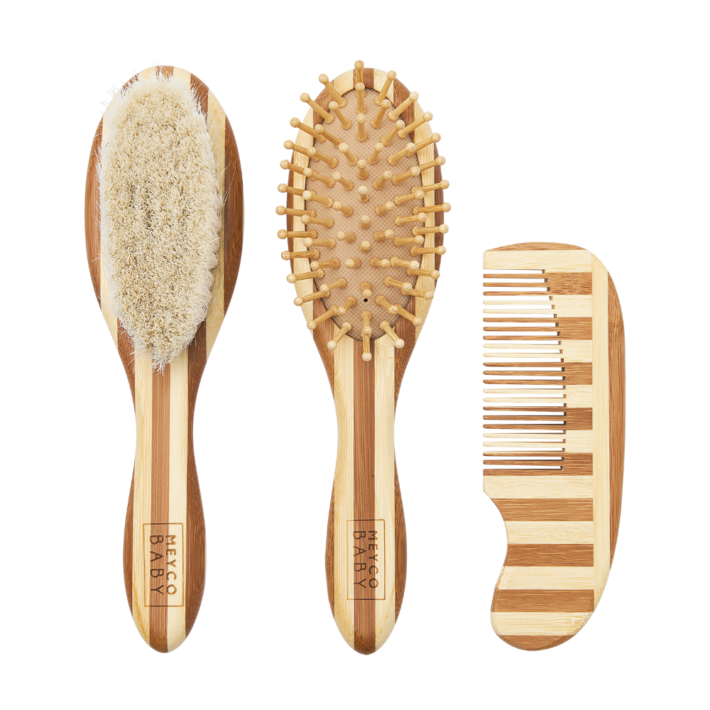 Meyco Βρεφικό Σετ Περιποίησης Μαλλιών Bamboo Stripe Natural/Walnut (3 τεμ.)