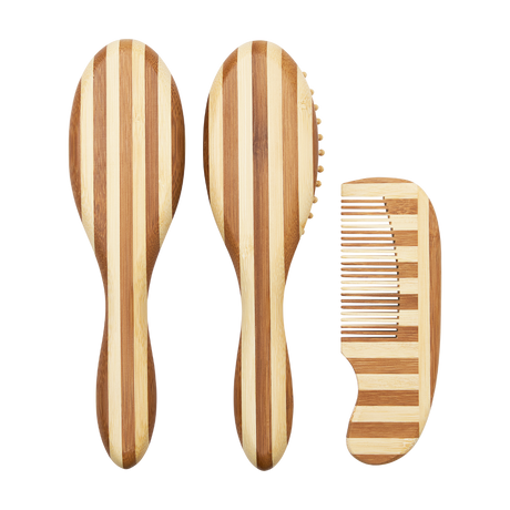 Meyco Βρεφικό Σετ Περιποίησης Μαλλιών Bamboo Stripe Natural/Walnut (3 τεμ.)