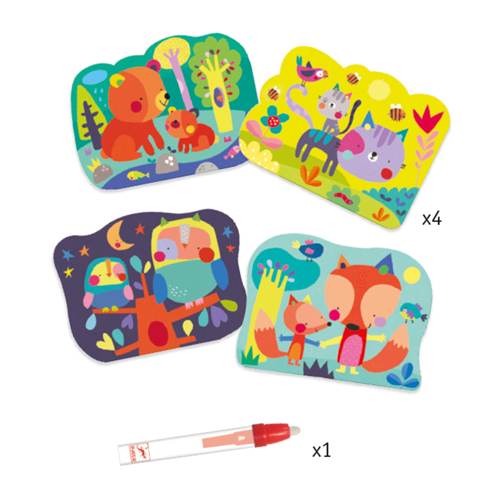 Djeco Μαγική ζωγραφική με μαρκαδόρο με νερό ‘Αρκουδάκια και ζωάκια’