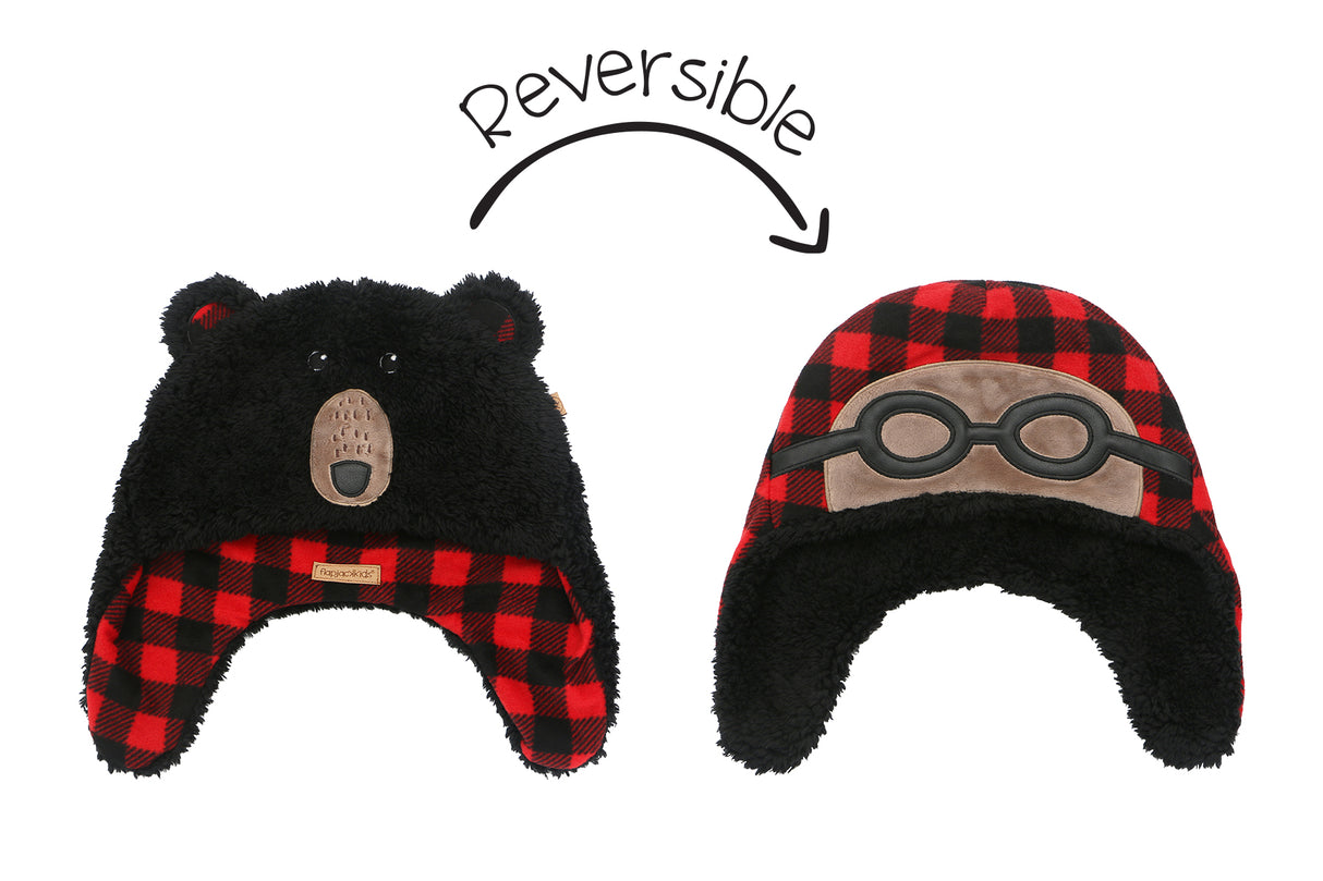 Flapjackkids Σκουφί 2-4 Διπλής Όψης Black Bear/Aviator