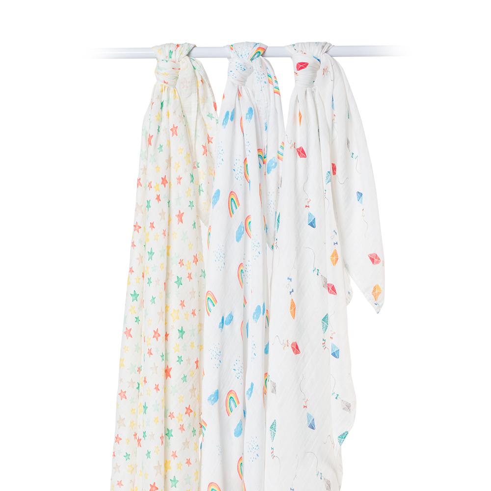 Lulujo 3 Μουσελίνες Bamboo – High In The Sky Swaddling Blankets