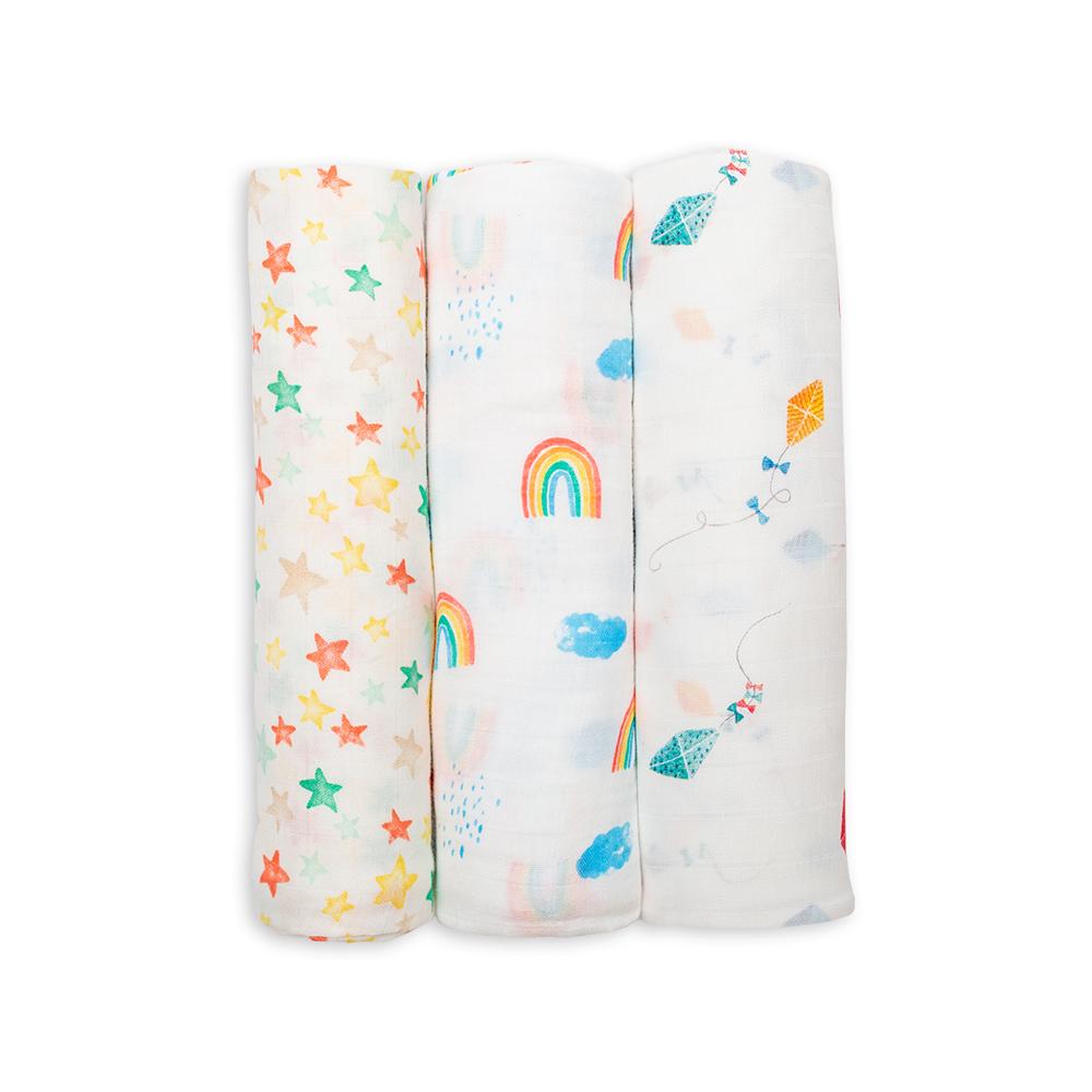 Lulujo 3 Μουσελίνες Bamboo – High In The Sky Swaddling Blankets