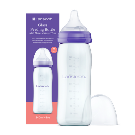 Lansinoh Γυάλινο Μπιμπερό με Θηλή Μεσαίας Ροής (240ml)