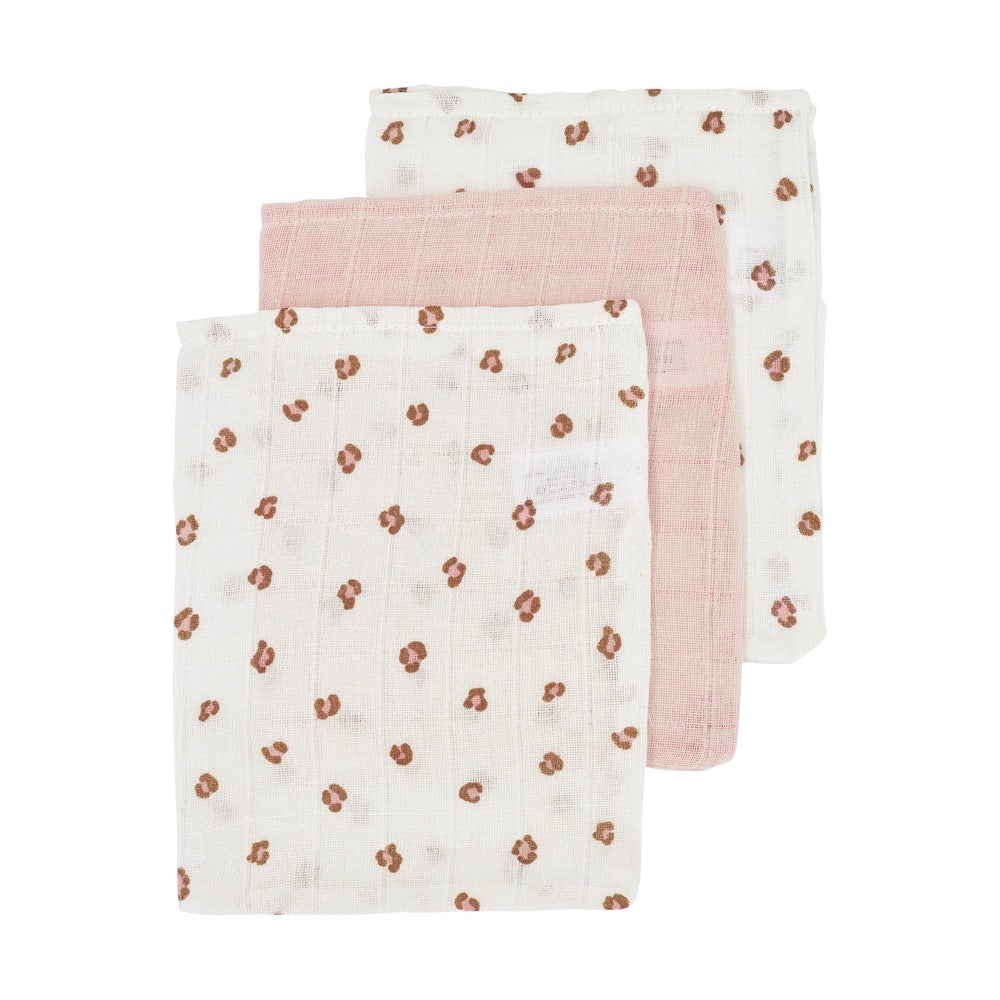 Meyco Σετ 3 Απορροφητικές Λαβέτες/Μουσελίνες Mini Panther Soft Pink - 30x30cm