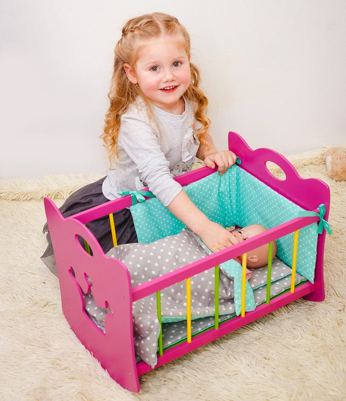 Wooden Bed with bed set (for doll 43 cm)