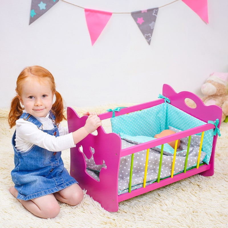 Wooden Bed with bed set (for doll 43 cm)