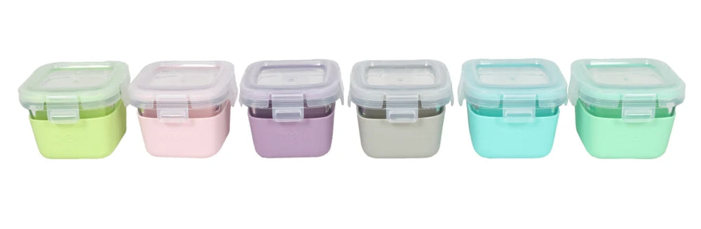 Melii - Glass Containers σε θήκες σιλικόνης (160ml set of 3) - mint,blue,lime
