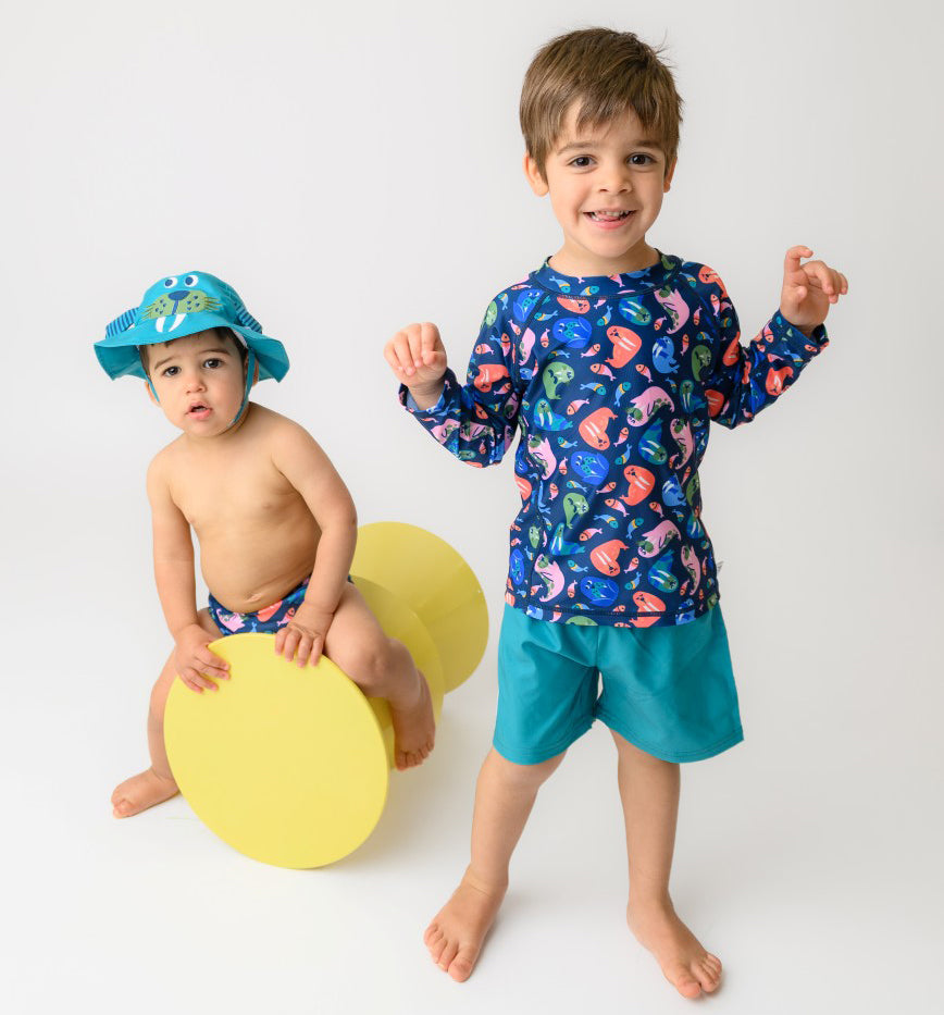 Zoocchini Σετ UV Μαγιώ Σορτς και Μπλούζα Wally the Walrus