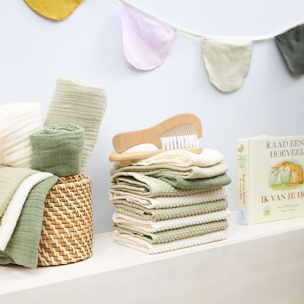 Meyco 6 Λαβέτες Πετσετάκια Popcorn Natural/Soft olive - 30x30cm