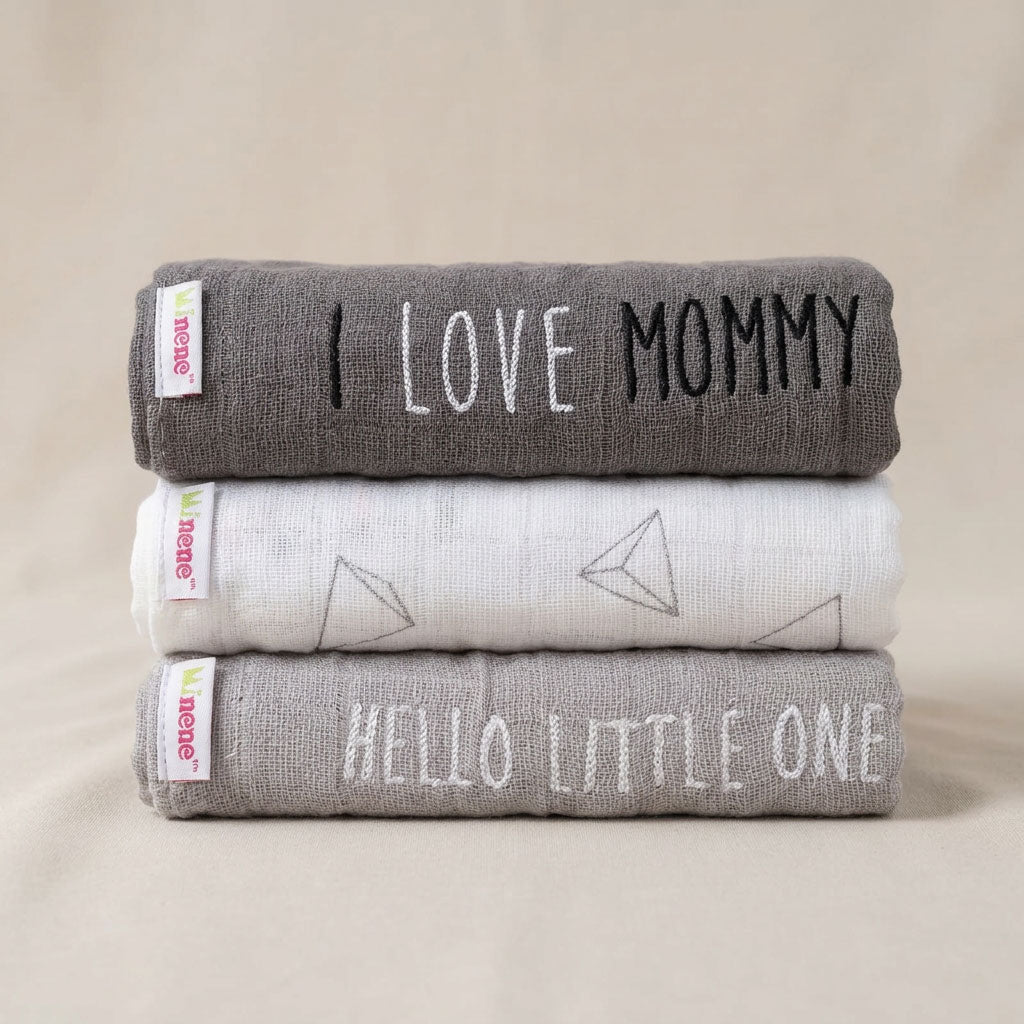 Minene Μουσελίνες Σετ των 3 (I love mommy)