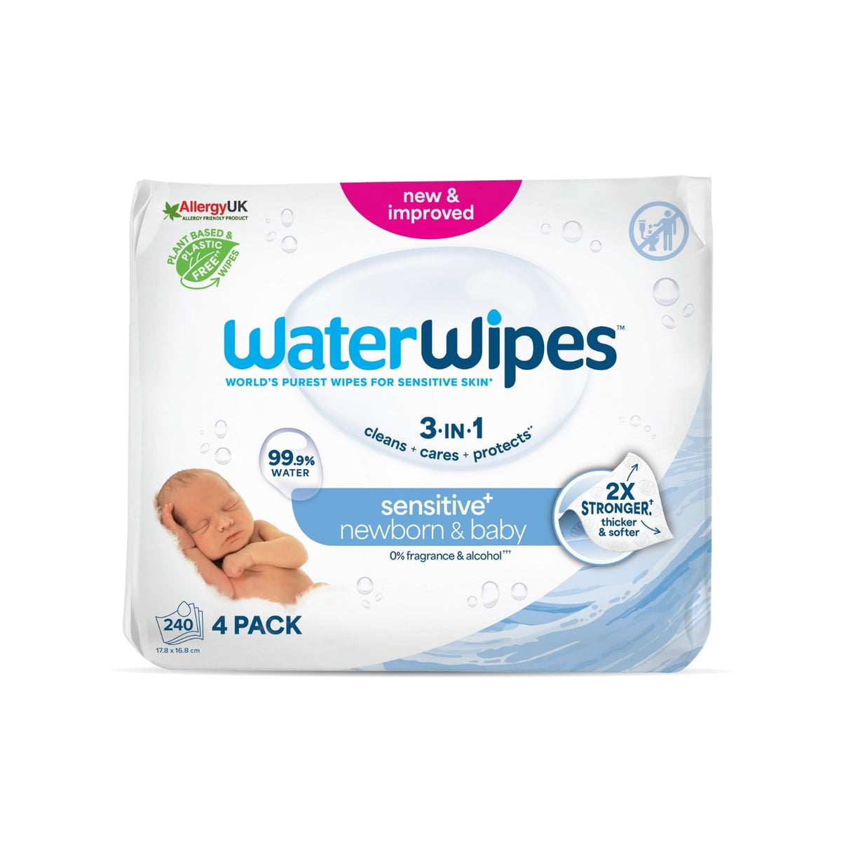WaterWipes Άοσμα Μωρομάντηλα Sensitive+ 4πακέτα/60τμχ - 240 μαντηλάκια