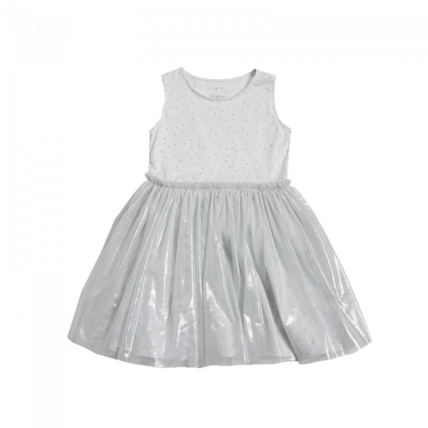 Minene Φόρεμα Άσπρο Πουά με Shiny Τούλι