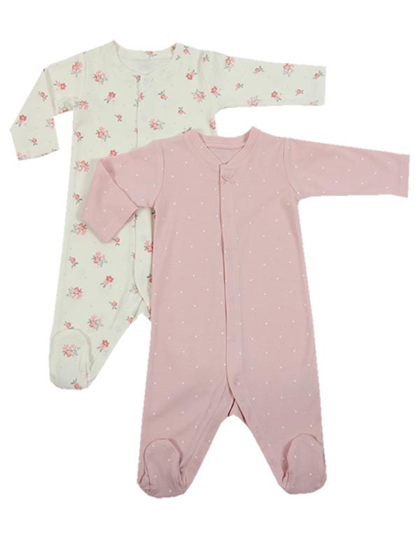 Minene Duo Pack Overalls Cream Floral-Pink