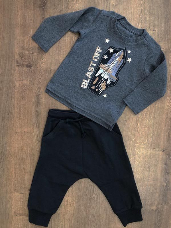 Minene Set Baby Boy 9-24 μηνών Grey Melange Rocket