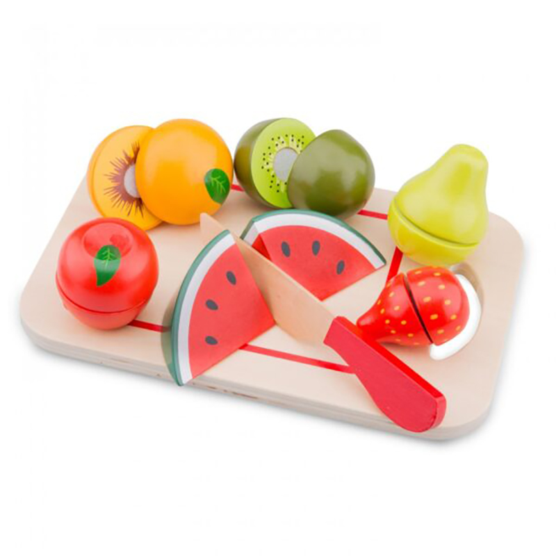 New Classic Toys Ξύλινος δίσκος κοπής με φρούτα 8τεμ.