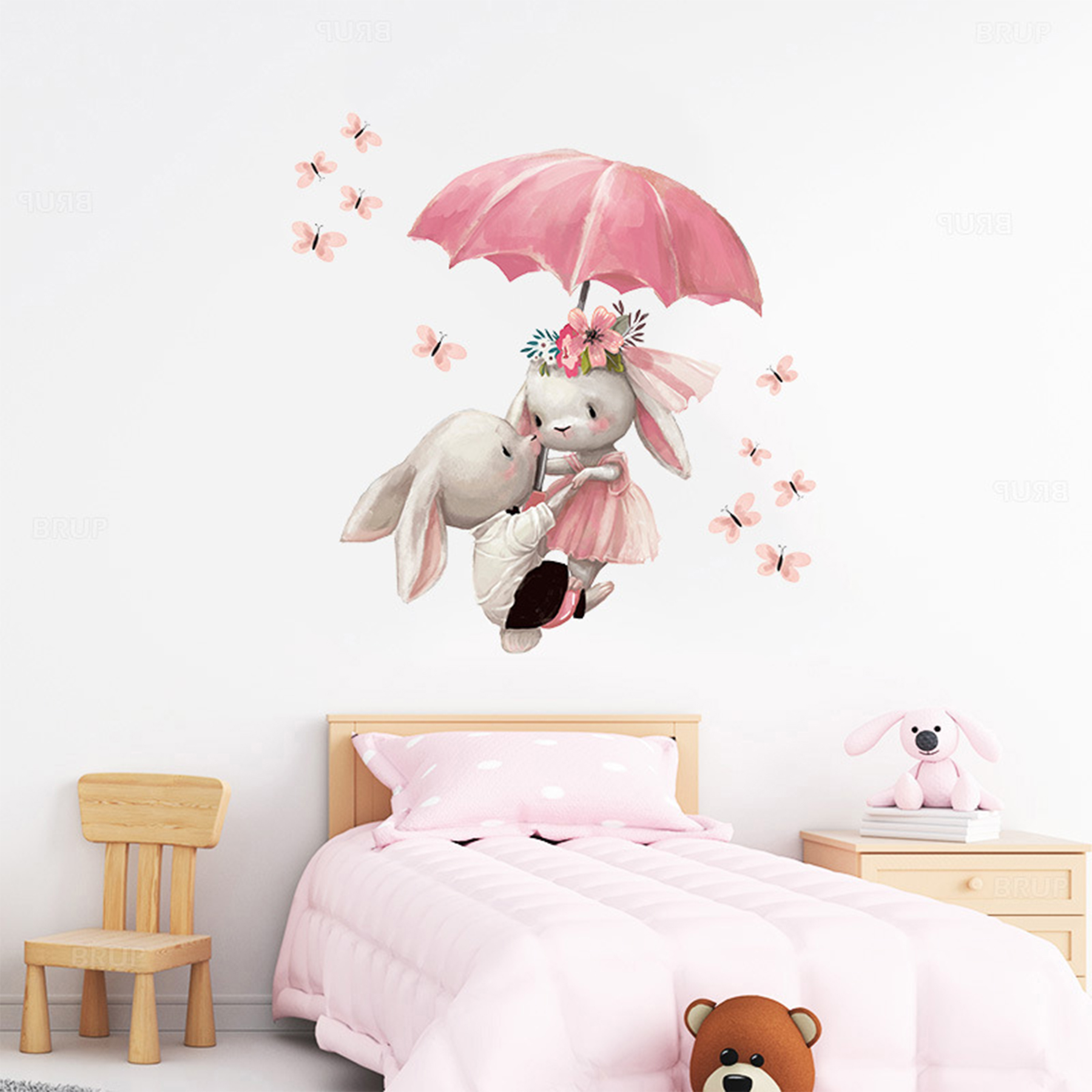 Sipo Wall Sticker Bunnies With Umbrella